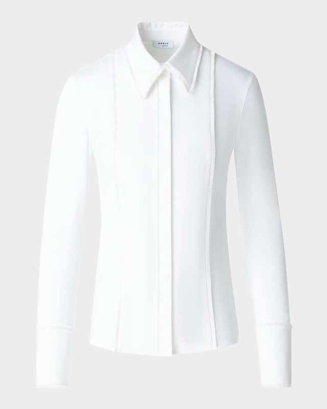 Mixed-Media Fringed Button-Down Blouse